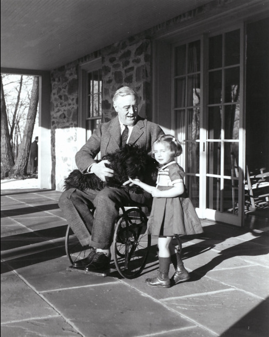 Roosevelt in his custom wheelchair at home in Hyde Park