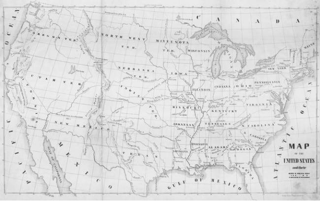 General Land Office map of constructed and proposed railways, 1852