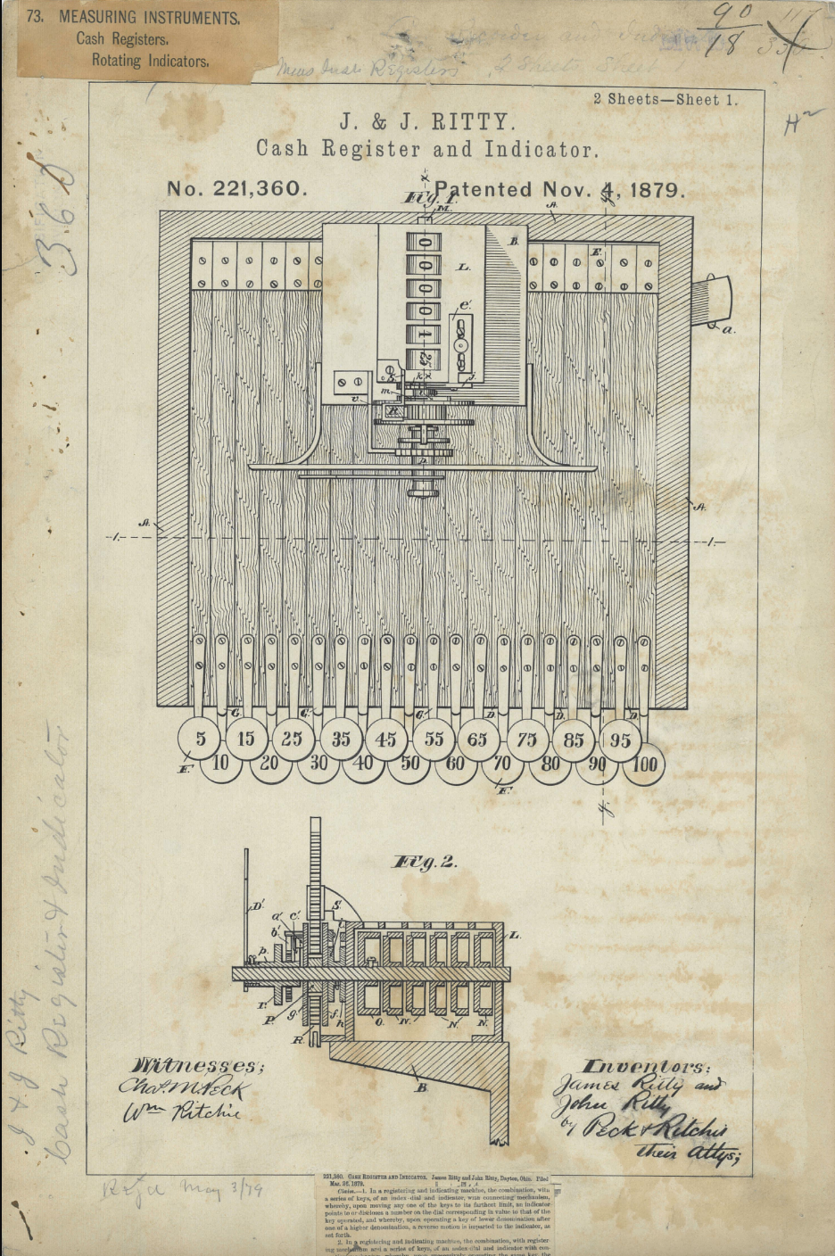 Cash register patent – National Archives Identifier: 7451602