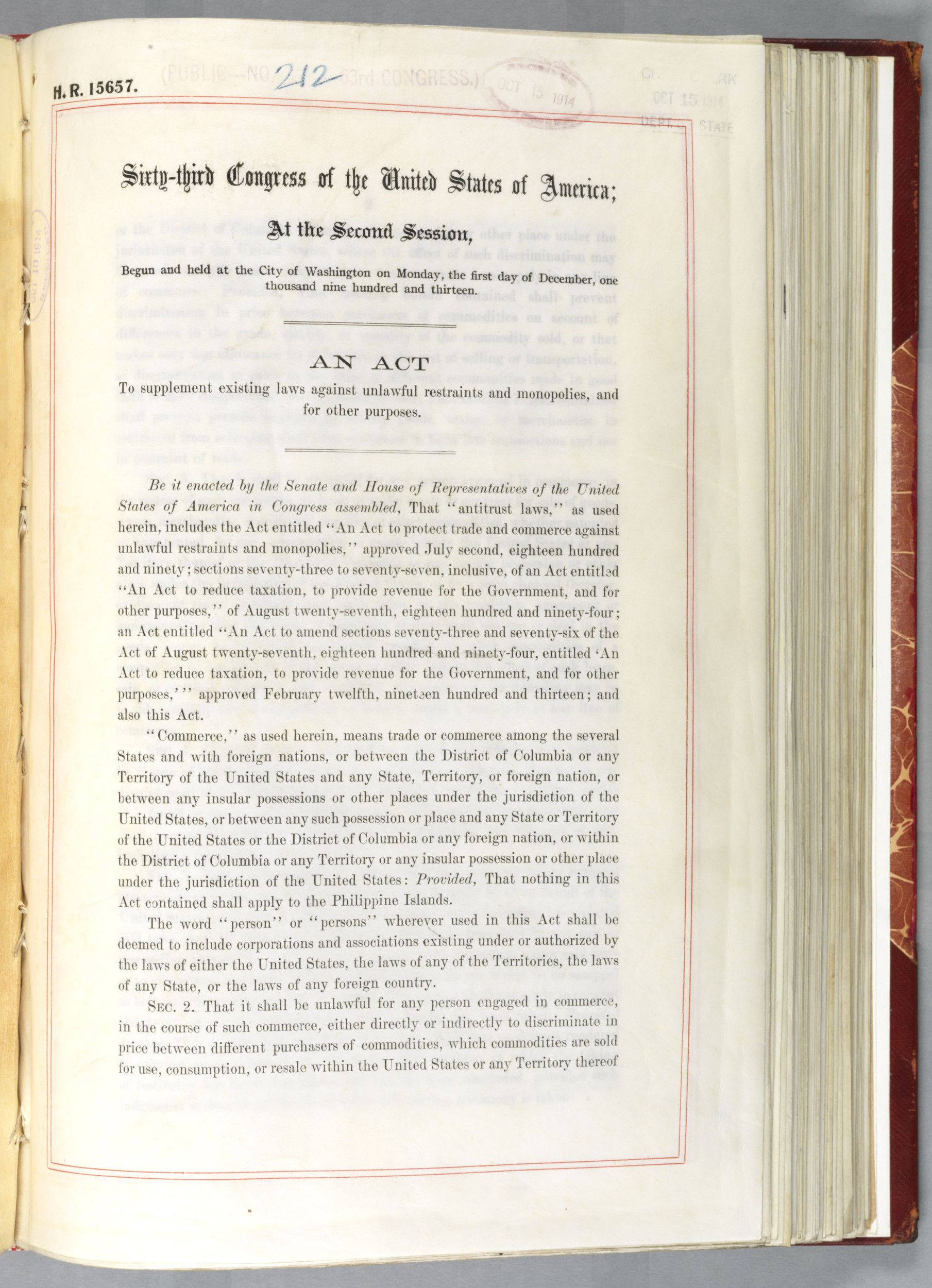 Clayton Antitrust Act – Source: National Archives DocsTeach